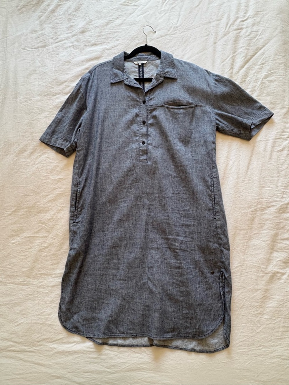 Relaxed Short-Sleeve Midi Shirt Dress - linen blend